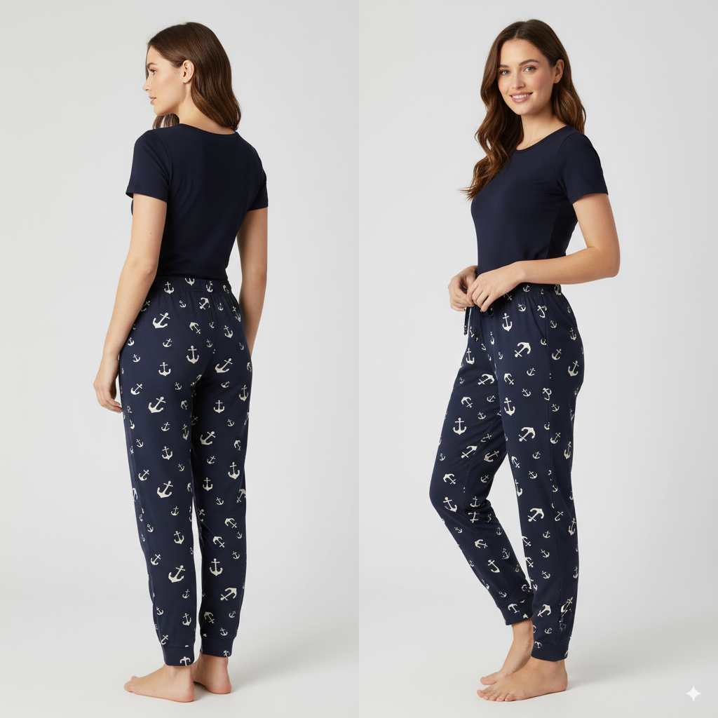 Anchor Patterned Drawstring Pajama Bottoms