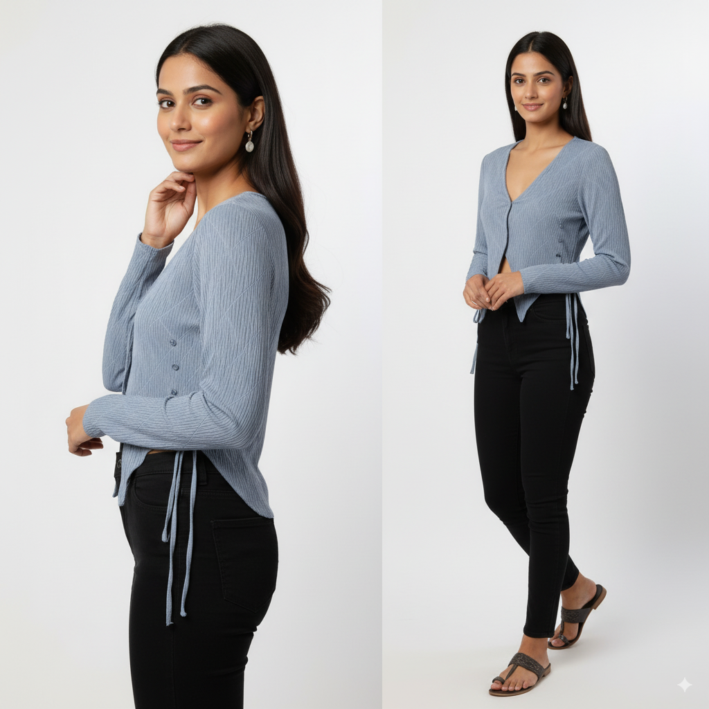 Crinkle Fabric Tie-Front Top