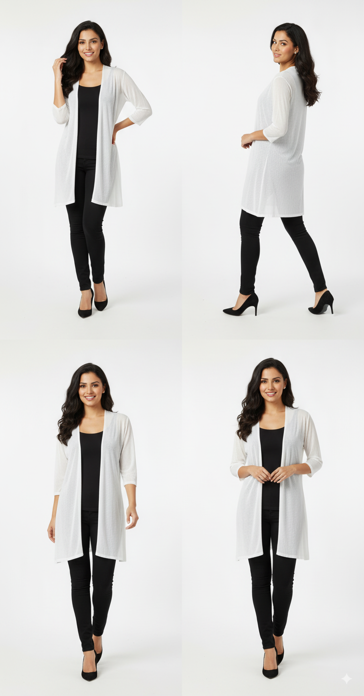 Sheer White Open-Front Cardigan