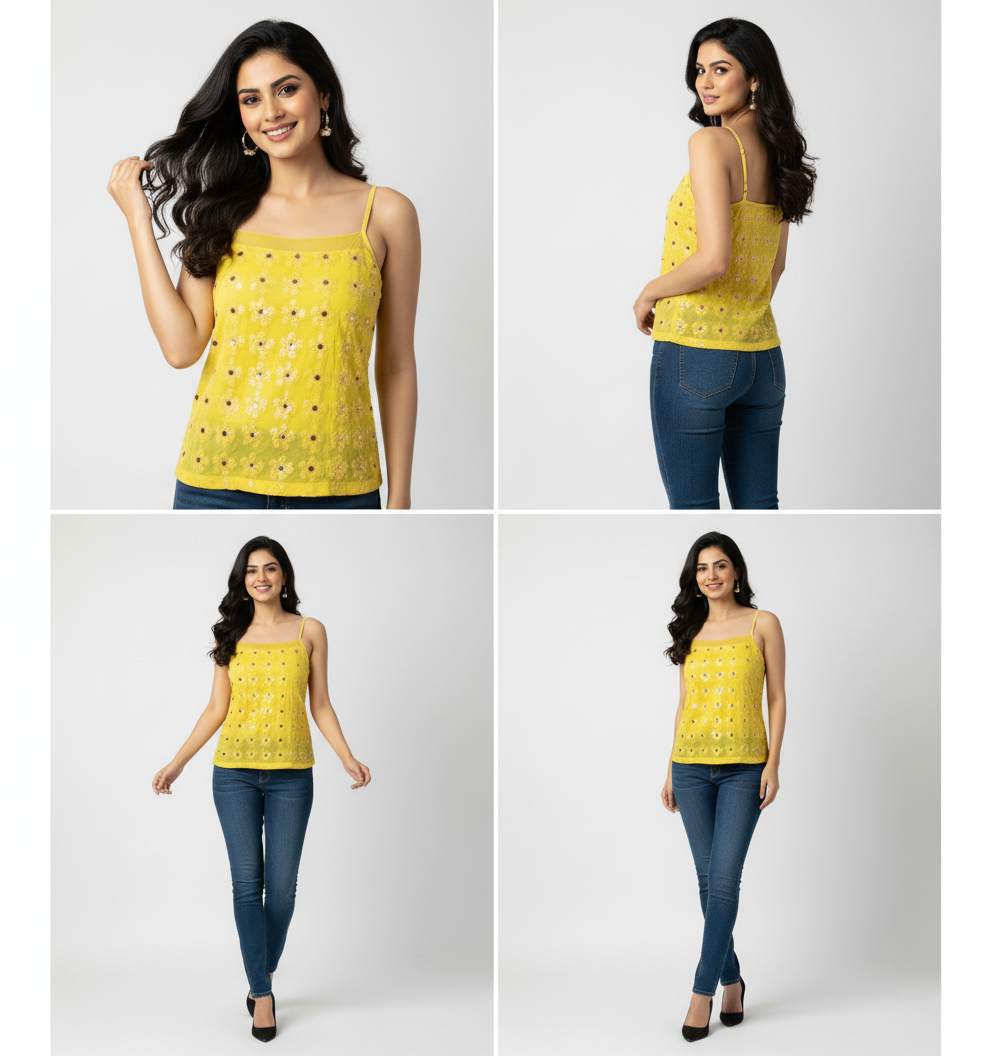 Sparkly Flower Embellished Tank Top