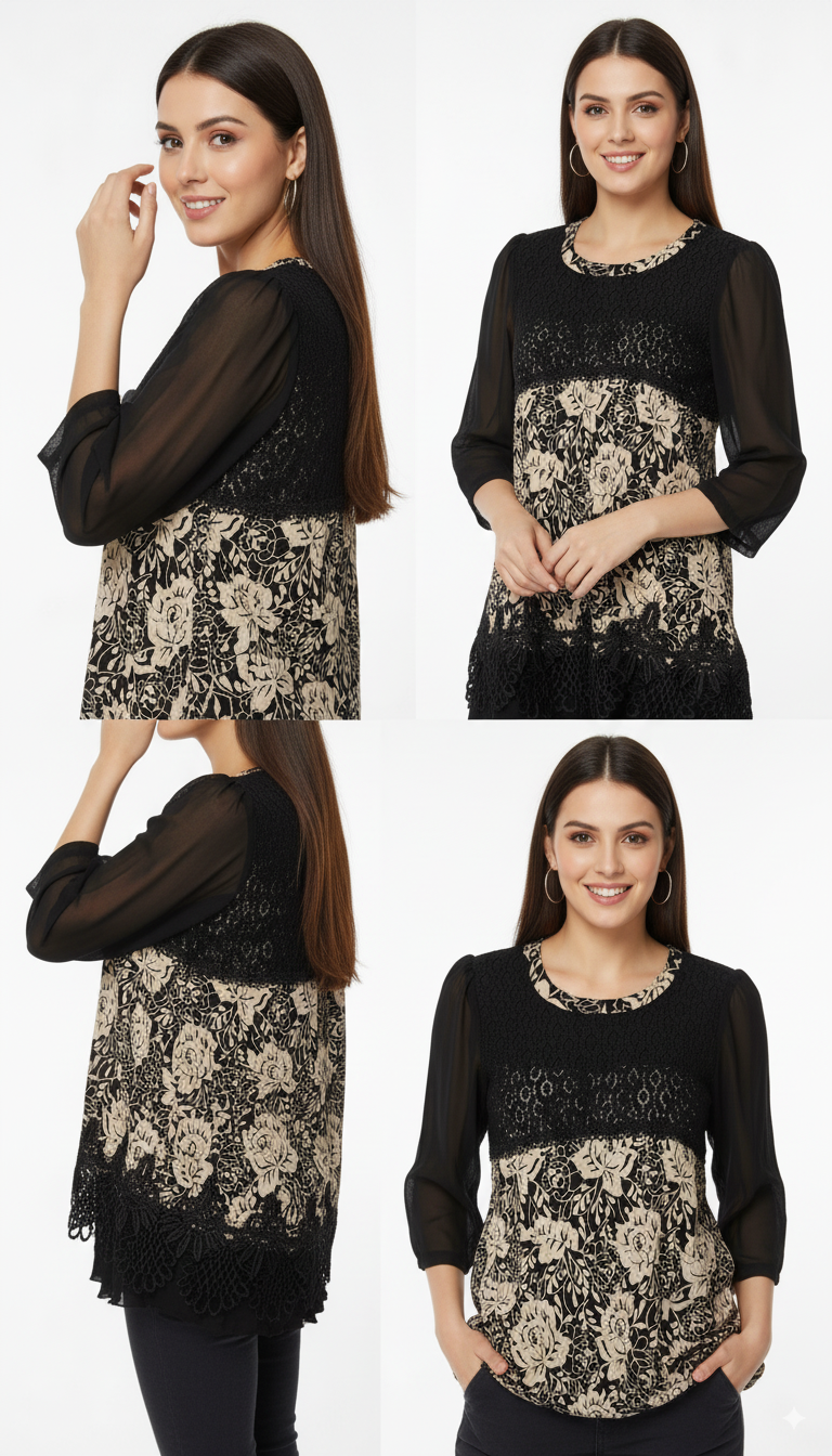 Bohemian Tunic with Sheer Sleeves and Tassels