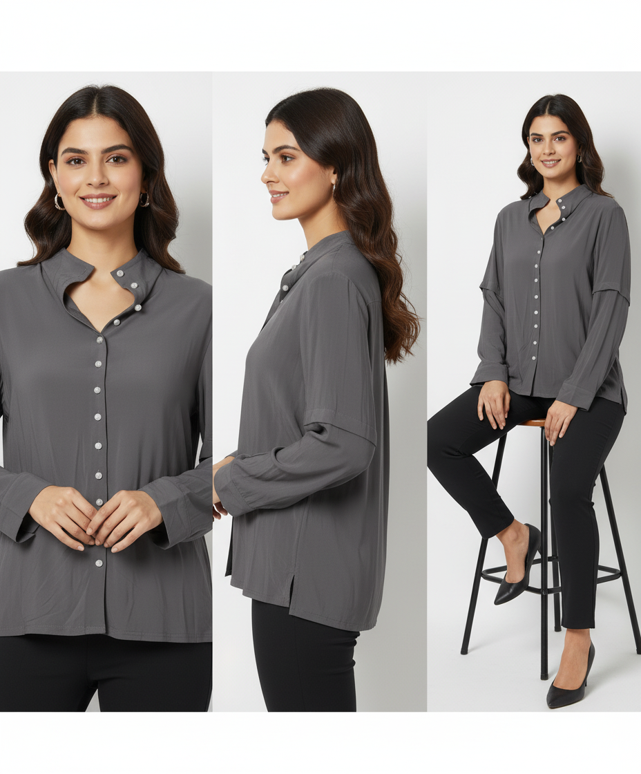 Pleated Detail Long-Sleeve Shirt