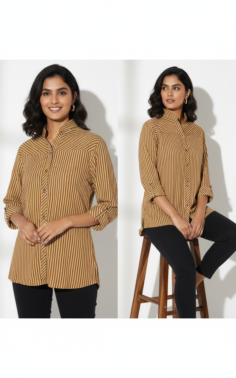 Casual Long-Sleeve Shirt striped with Roll-Up Sleeves