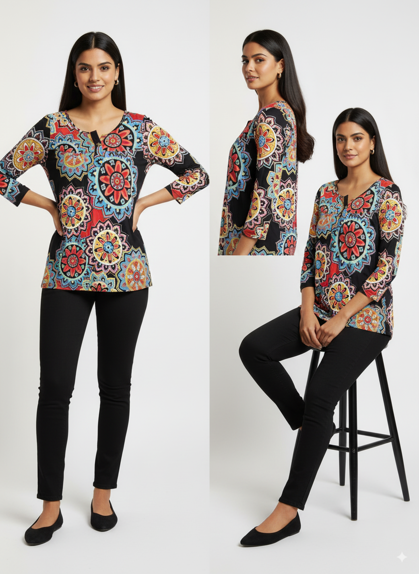 Vibrant Multicolor Patterned Top