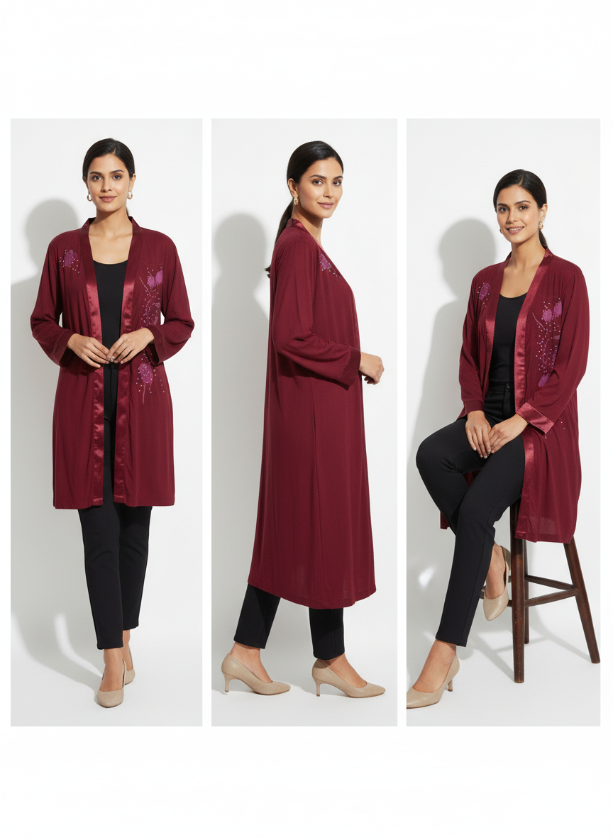 Casual Red Draped Cardigan